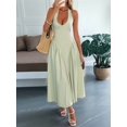 thumbnail image 6 of Women'S Casual Midi Dress V Neck Sundress Elegant Flowy A Line Beach Long Dress Light Green XL, 6 of 8