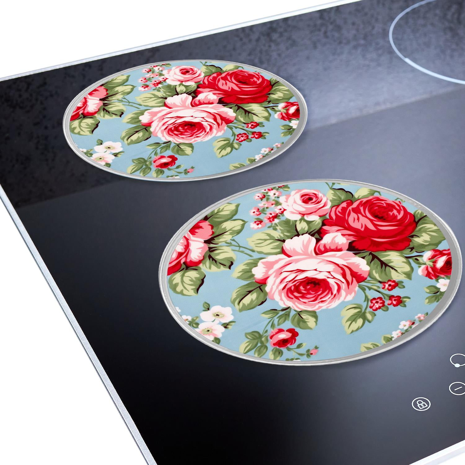 Metal Stove Burner Covers 4 Pcs Metal Round Stove Burner Covers 8Inch And 10Inch ,Bunch Of Spring Flowers Vintage Rose image, for Home Decor Cooktop Decorative