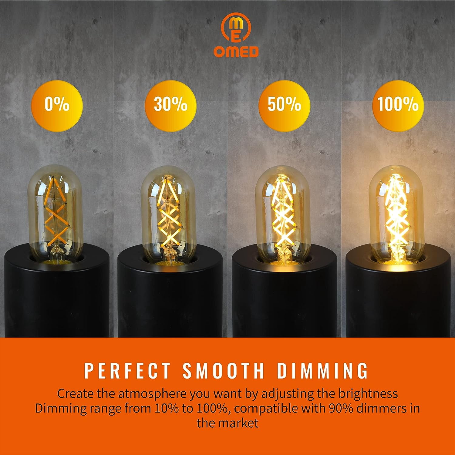 OMED 4W Dimmable Vintage LED Edison Light Bulbs 40 Watt Equal, T45/T14 E26 Antique Fishbone Filament Tubular Edison Bulbs, 400LM 2200K Warm White Spiral Retro Tube Edison Bulbs, Amber Glass, 6 Pack