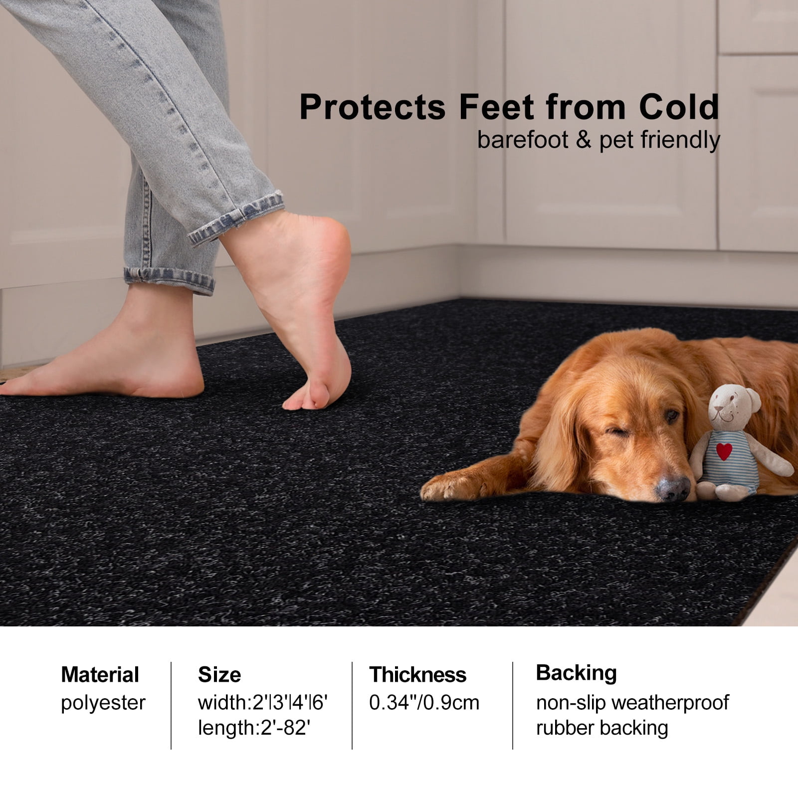 ANTPOP 3'x50' Runner Rugs Outdoor Indoor Utility Non-Slip Carpet Runners with Rubber Backing Custom Size Area Rug Entrance Mat for Kitchen Hallway Entryway Patio Garage Laundry Black Striped