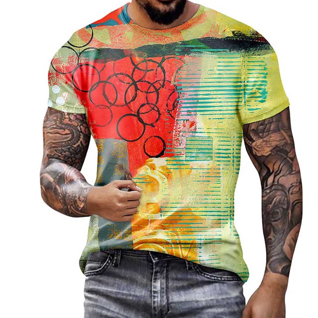 EGNMCR Chemises à Manches Courtes pour Hommes, T-shirt Col Rond Décontracté d'Été, Mode Décontractée pour Hommes, Impression Numérique 3D, Hauts Décontractés d'Été