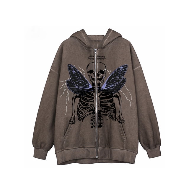 VISgogo Mujer Hombre Otoño Sudadera con Capucha, Estampado de Esqueleto Sudadera con Capucha de Manga Larga con Cremallera Completa y Bolsillos, M/L/XL/XXL/XXXL VISgogo moda