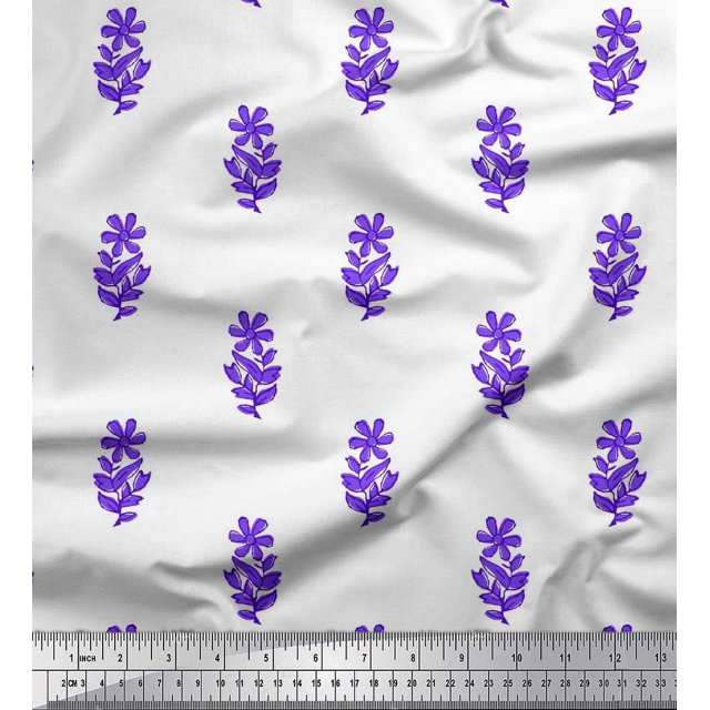 Soimoi Moss Georgette Fabric Leaves & Floral Block Print Fabric by Yard 42 Inch Wide