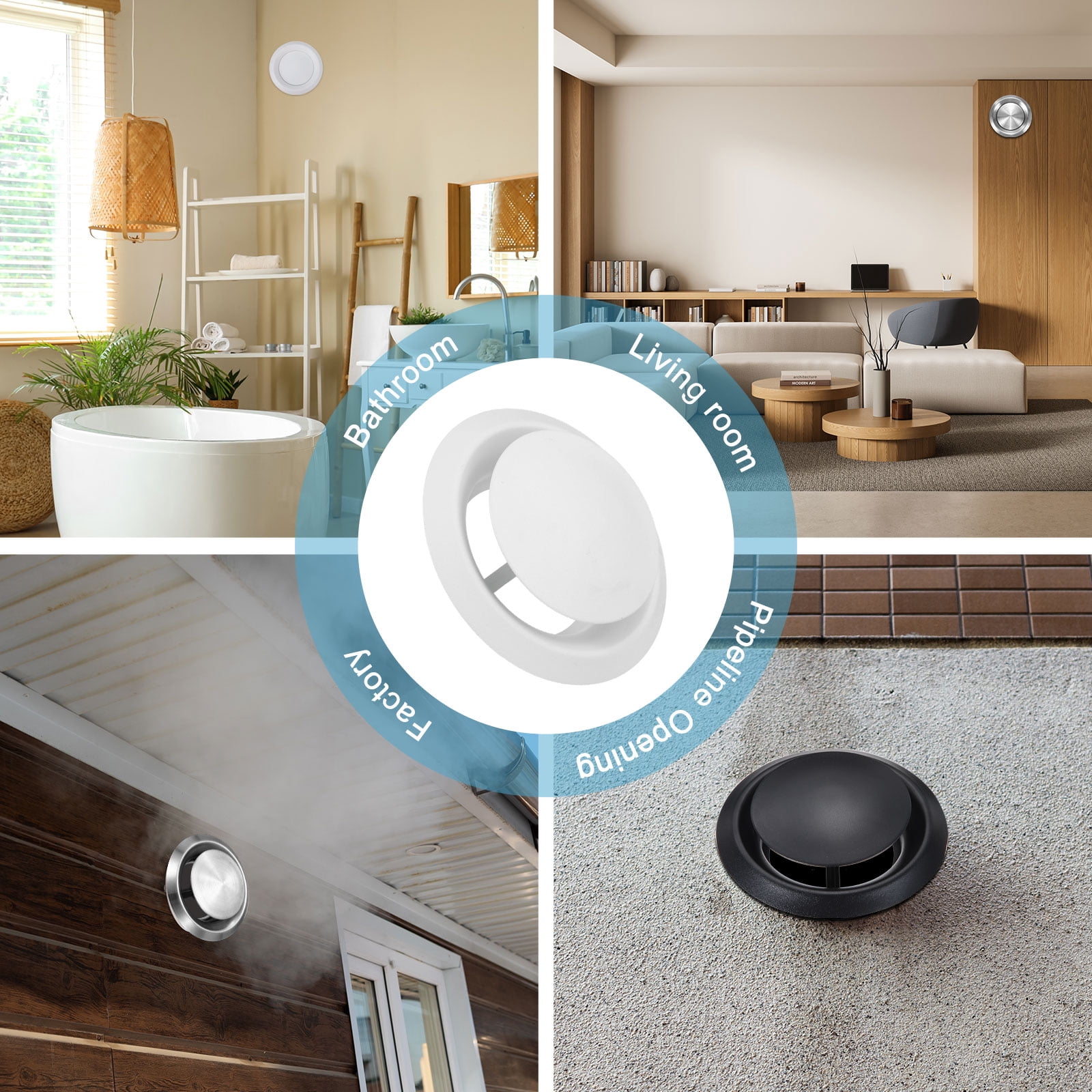 Uxcell 2Set 5 Inch Round Ceiling Diffuser, 304 Stainless Steel Adjustable Wall Air Vent Diffuser Vent Duct Cover Exhaust Supply for Kitchen Bathroom Garage, White