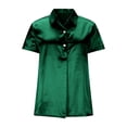 thumbnail image 5 of ClodeEU Women's Satin Half Button Notched Lapel Short Sleeve Shirts,Casual Office Blouse Green,Womens Plus XXL, 5 of 9