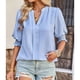 thumbnail image 2 of Estrela Blusa de media manga con farol para mujer, cuello en V, camisas fluidas, color puro, informal, lindo punto, color azul L, 2 of 6