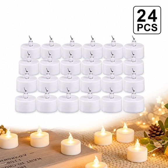 24 Pack LED Flameless Tea Light Candles, Flickering Yellow Electronic Candles for Christmas Wedding Party Decor