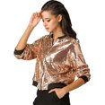 thumbnail image 1 of Chaqueta de Bombardero Allegra K de lentejuelas con Cremallera Y Manga Larga Recortada Oro rosa M, 1 of 6