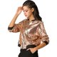 thumbnail image 1 of Chaqueta de Bombardero Allegra K de lentejuelas con Cremallera Y Manga Larga Recortada Oro rosa M, 1 of 6