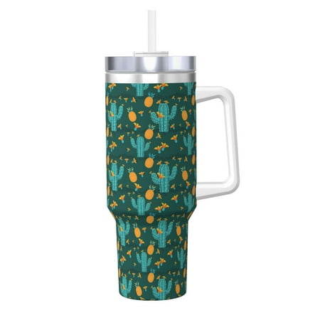 

Lukts Pineapple And Cactus for 40OZ Ice Cup with Handle Stainless Steel Vacuum Insulated Cup Suitable for Indoor and Outdoor Activities