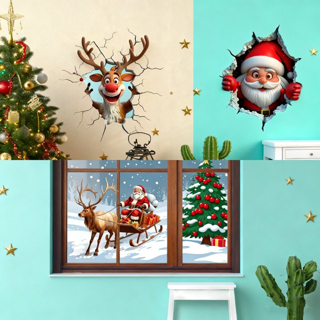 RKSTN Santa Reindeer Christmas Sticker A with Pearl Curling Rod