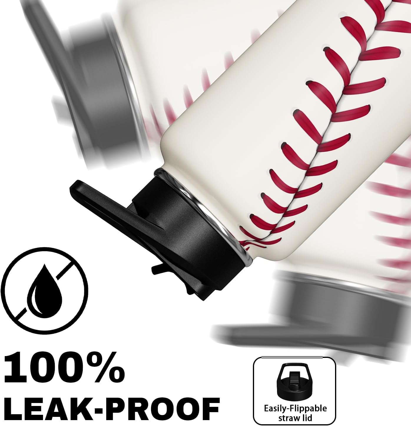 40oz Baseball Insulated Water Bottle - Double Wall Vacuum Stainless Steel Sports Drinkware, Gift for Baseball Players, Fans, Coaches - Men, Women, Boys, Girls