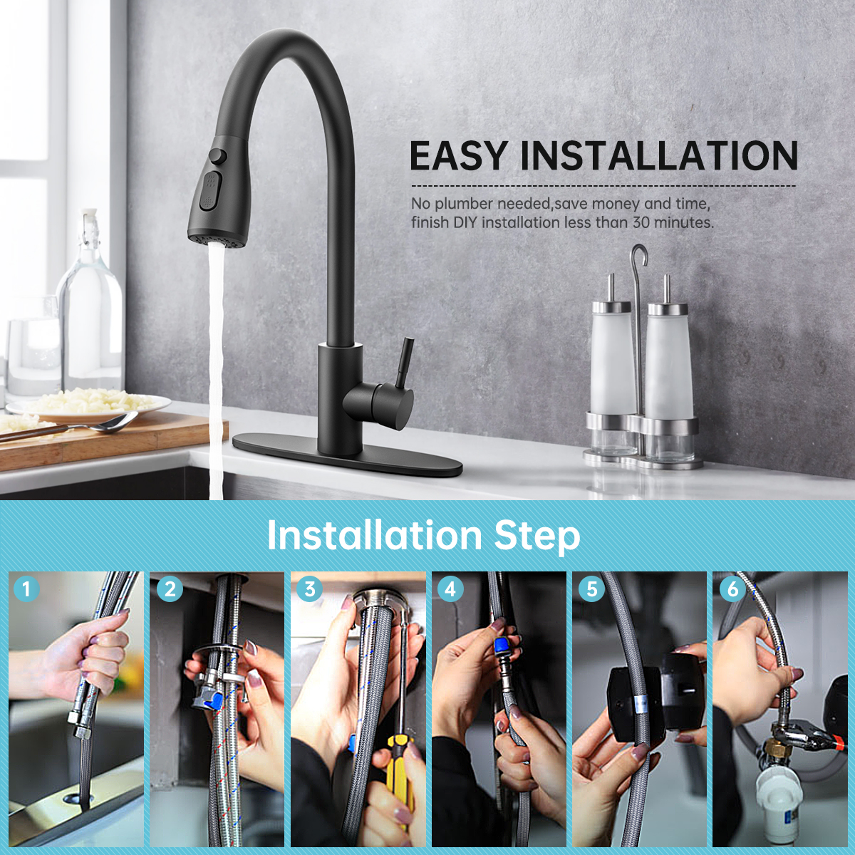 GPED Kitchen Sink Faucet with Pull Down Sprayer photo 4