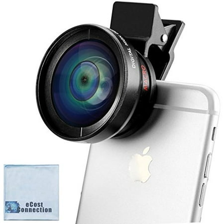 2-in-1 Professional Universal Smartphone HD Camera Lens Kit (Super Wide Angle & Macro Lens) for Most Modern Smartphones + eCostConnection Microfiber