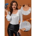 thumbnail image 2 of Camiseta de Fiesta Allegra K con Cuello Redondo y Manga de Obispo Color Plata XL, 2 of 4