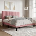 thumbnail image 3 of SHA CERLIN Pink King Size Upholstered Platform Bed Frame with Adjustable Channel Velvet Headboard, 3 of 9