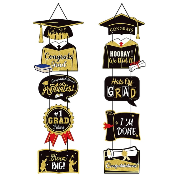 Graduation Porch Sign Class of 2026 Congrats Banner Decoration Gold Black Congratulation Grad Signs for Indoor Outdoor Grad Party Supplies