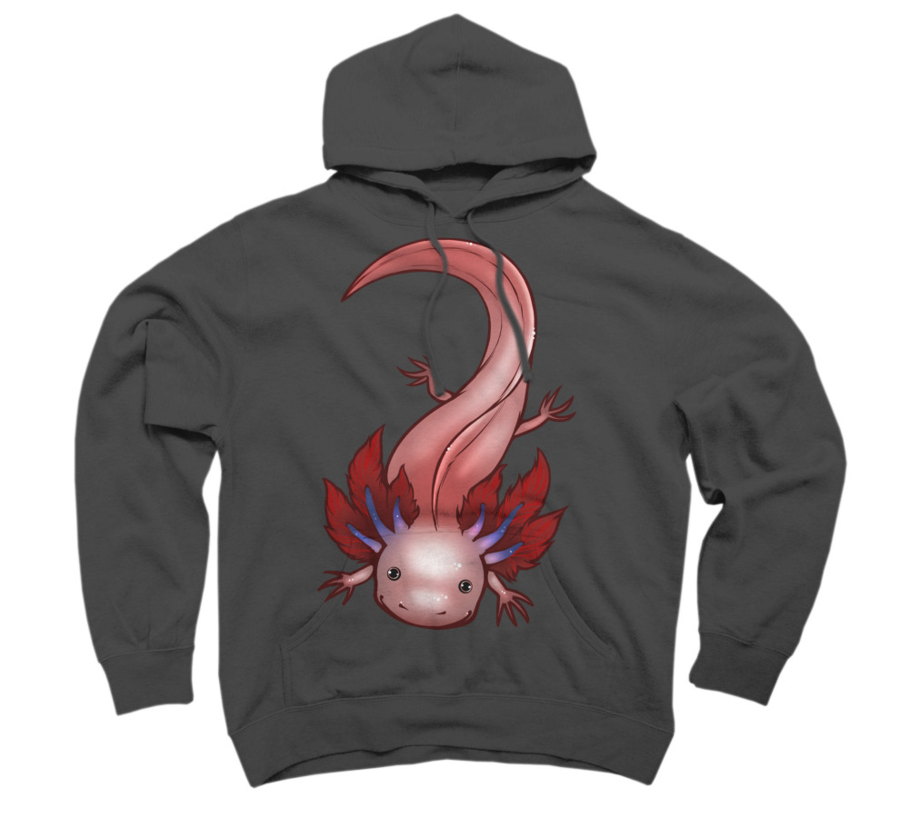 Blue Gilled Leucistic Axolotl Charcoal Gray Graphic Pullover Hoodie - Design by Humans M, Adult Unisex, Size: Medium