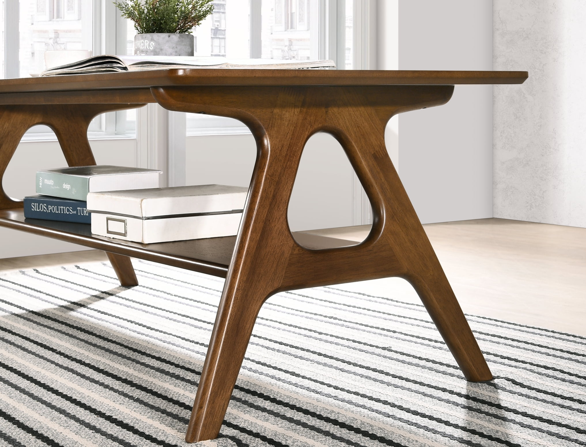 Roundhill Furniture Arona 3-Piece Coffee Table Set, Coffee Table and Two End Tables, Walnut Finish