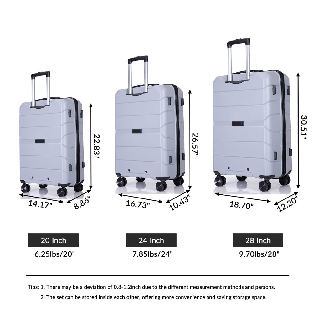 Yougu 3-Piece Hardside Carry-On Luggage Set, 20" 24" 28", Unisex, Silver