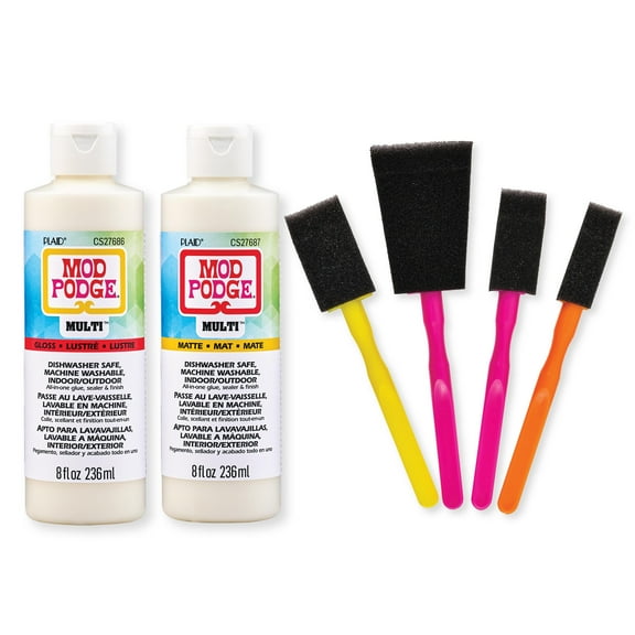 Mod Podge Multi 8 oz Gloss and Matte Kit Including 3 Soft Bristle Brushes