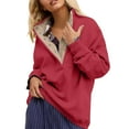thumbnail image 3 of Breezora Women Oversized Casual Pullover Sweatshirt Long Sleeve Button Neck Top Comfortable Loose Fit Fashion Streetwear for Daily Comfort XS Size Red, 3 of 5
