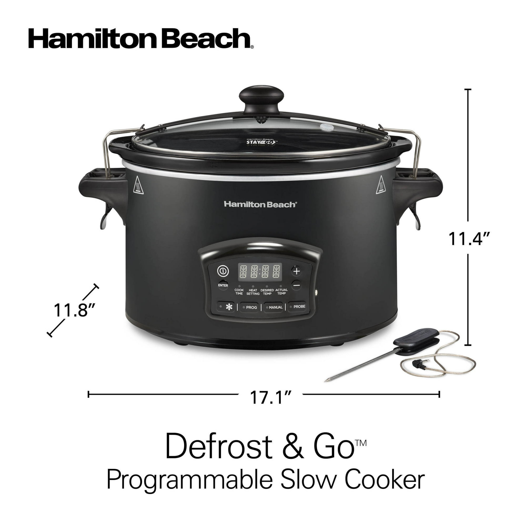Hamilton Beach Defrost & Go 6 Qt Programmable Slow Cooker, Stoneware Crock with Removable Pot, Black