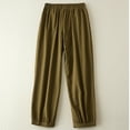 thumbnail image 4 of WREESH Womens Cotton Linen Pants Solid Elastic Embroidered Capris Pants Khaki, 4 of 6