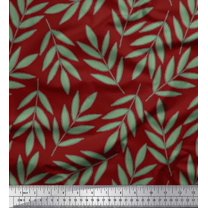 Soimoi Red Rayon Fabric Pecan Leaves Printed Craft Fabric by the Yard 56 Inch Wide