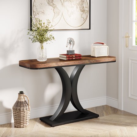 Tribesigns Industrial Console Table 40 inch Narrow Entryway Foyer Table with Geometric Base Rustic Hallway Accent Table for Living Room Entrance