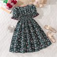 thumbnail image 4 of Rggeeun Toddler Girls Dress Cute Floral Pattern A Line Short Sleeve Square Neck Front Buttons Ankle Length Wide Ruffle with Waist Shirring for Summer School Activities Soft Sundress,Green,11-12 Years, 4 of 9