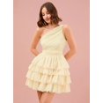 thumbnail image 6 of Yellow One Shoulder Ruffle Waist Layered Mesh Mini Dress For Sweetheart Occasions, 6 of 8
