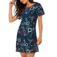 thumbnail image 2 of Disketp Navy Blue Geometric para Camisón Corto de Manga Corta para Mujeres, Camisón Cómodo con Escote Redondo, Bonito y Confortable, 2 of 6