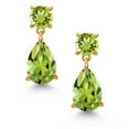 thumbnail image 2 of Gem Stone King 18K Yellow Gold Plated Silver Green Peridot Earrings for Women | 7.96 Cttw | Gemstone August Birthstone | Pear Shape 12X8MM, 2 of 4
