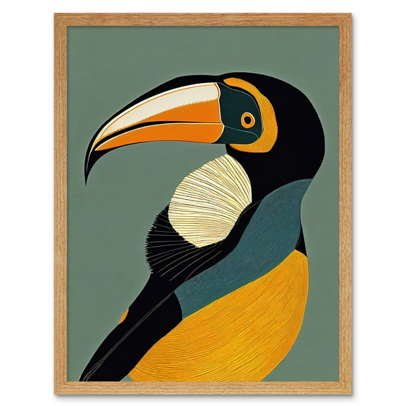 Keel Billed Toucan Bird Portrait Vintage Illustration Art Print Framed Poster Wall Decor 12x16 inch