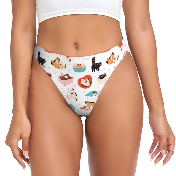 Fotbe funny cats celebrating Valentine's Day Tanga Sin Costuras para Mujer con Estampado – Panties Invisibles, Transpirables y Cómodos para Uso Diario-4X-Large