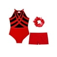 thumbnail image 3 of Manyakai Kids Girls Figure Skating Leotard Outfits Sleeveless Sparkly Gymnastics Unitards with Shorts Red 16, 3 of 5