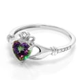 thumbnail image 3 of Gem Stone King 10K White Gold Green Mystic Topaz and White Diamond Irish Celtic Claddagh Ring for Women (1.01 Cttw, Heart Shape 6MM, Available 5,6,7,8,9), 3 of 6