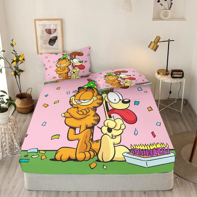 Garfield Fitted Sheet Cat Children Polyester Coverage Sheets Cartoon Cover Elastic Cute Dream Digital Printing Bedding