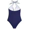 thumbnail image 6 of VISALY Women's One Piece Swimsuit Tummy Control Halter Tankini Bathing Suits V Neck Slimming 1 Piece Swimwear Halter Swimsuit Tummy Control Ruched Front Twist Bathing Suit for Beach Pool Navy L, 6 of 6