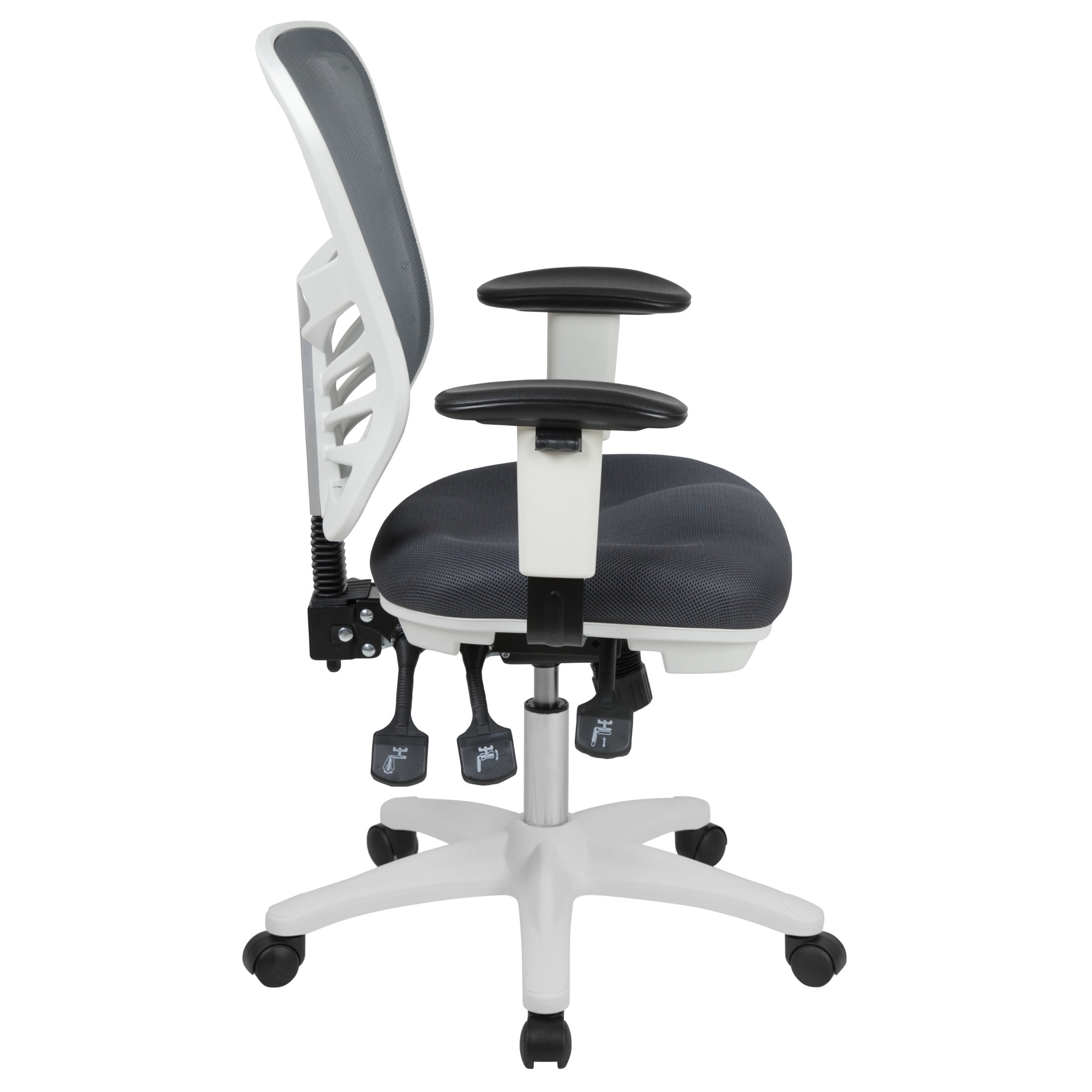 Flash Furniture Nicholas Mid-Back Dark Gray Mesh Multifunction Executive Swivel Ergonomic Office Chair with Adjustable Arms and White Frame