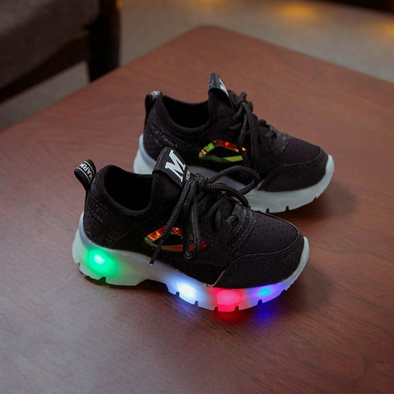 UTTOASFAY Toddler Shoes Toddler Infant Kids Baby Girls Boys Shoes Led Light Shoes Casual Shoes Sports Shoes Black 18-24 Months