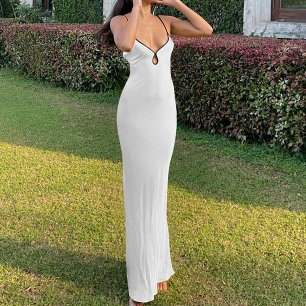 Vestidos Con Hombros Descubiertos Vestidos casuales de mujer Color puro Espalda abierta Vestido delgado Cena de reunión transpirable Cgtredaw Para estrenar