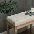 thumbnail image 2 of Modern Wood Fabric Bench with Upholstered Button Tufted Padded Seat, Vintage Luxury Entryway Bench, 2 of 8