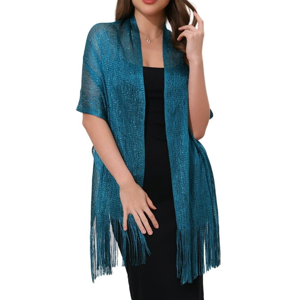 CHALINOS INSPIRADORES para Mujeres, Chales y Envueltos para Vestidos de Noche, Brillantes, Relucientes y Elegantes para Fiestas de Boda, Azul Pavo Real (Azul Pavo Real) 74.8"x17.7" (LxA)