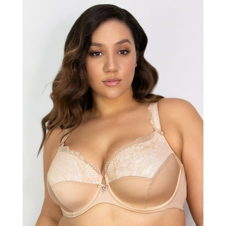 Women s Curvy Couture 1017 Tulip Lace Push Up Balconette Bra (Bombshell Nude 40DD)