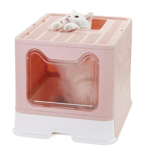 Vealind Foldable Cat Litter Box with Lid Front Entry & Top Exit XXL