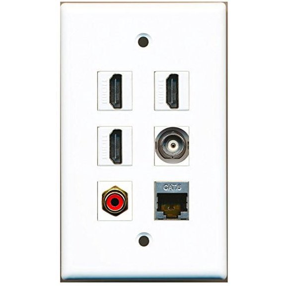 RiteAV - 3 HDMI 1 Port RCA Red 1 Port Shielded Cat6 Ethernet 1 Port BNC Wall Plate