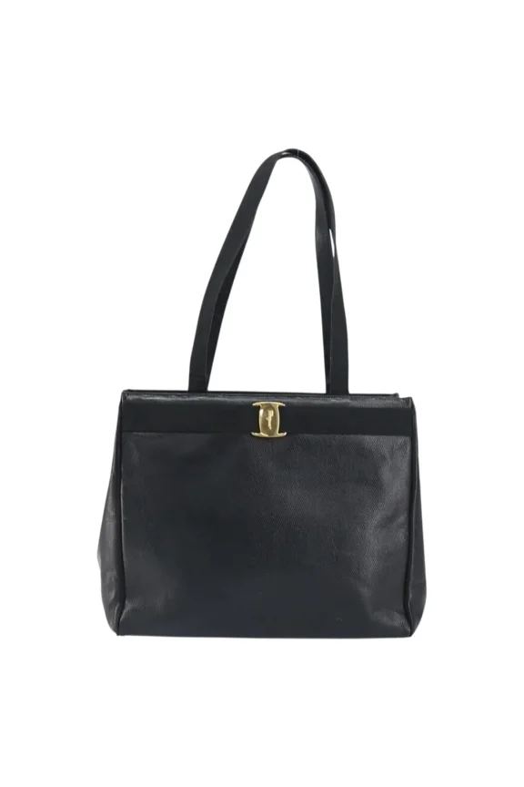 Pre-Owned Salvatore Ferragamo Vintage Vara Bow Tote Lizard Embossed Leather Black Leather Tote Bag Bag