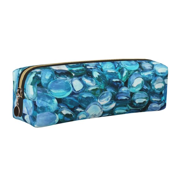 Vsdgher Blue Kyanite Print Leather Pencil Case, Makeup Pouch, Zipper Pouch for Daily Essentials, Storage Organizer, Cosmetics and Stationary Bag